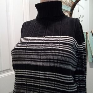 Liz Claiborne Black, Gray and White Striped Turtleneck Sweater Size XL